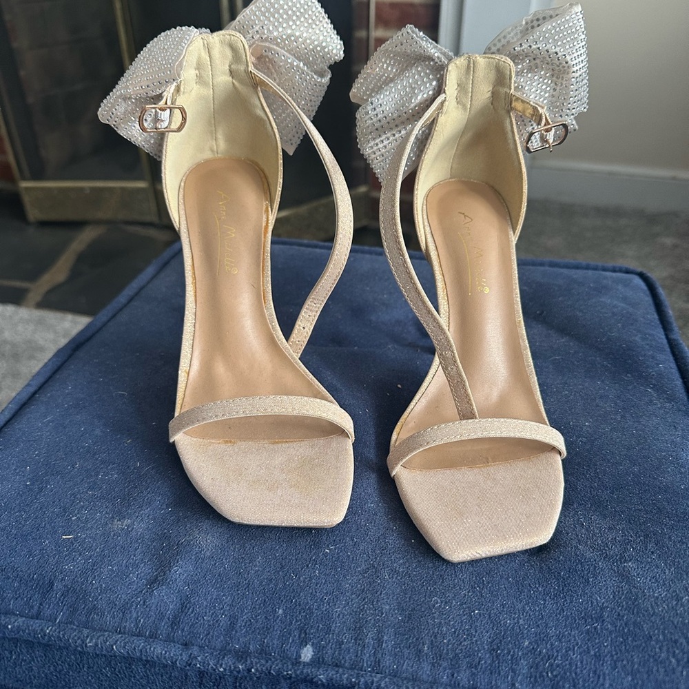 Anne Michelle Cream Heels with Bow Detail